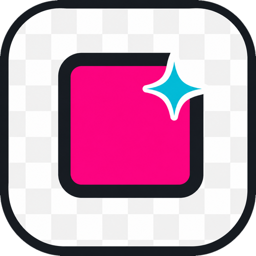 TransparentMaker app icon, a magenta tile with a cyan sparkle on a checkerboard